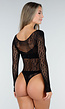 Zwarte Fishnet Body met Lange Mouwen En Transparant Patroon