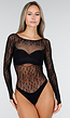Zwarte Fishnet Body met Lange Mouwen En Transparant Patroon