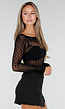 Zwarte Fishnet Body met Lange Mouwen En Transparant Patroon