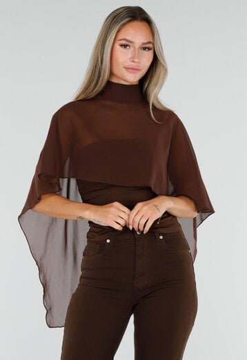 NEW300926 Bruine Mesh Cape Top met Col