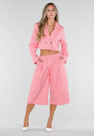 NEW300926 Roze Two Piece Blazer Set met Bermuda pantalon