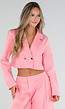Roze Two Piece Set met Cropped Blazer en Bermuda Broek
