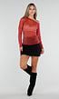 Bordeaux Glitter Mesh Top met Lange Mouwen en Blote Schouder