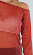 Bordeaux Glitter Mesh Top met Lange Mouwen en Blote Schouder