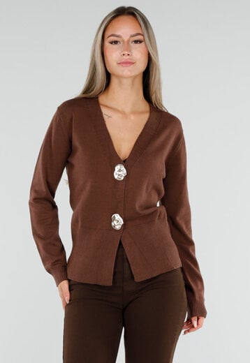 NEW300926 Bruin Gebreid Vest met Gouden Knopen