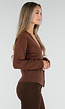 Bruin Gebreid Vest met Lange Mouwen en Gouden Knopen