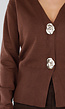 Bruin Gebreid Vest met Lange Mouwen en Gouden Knopen