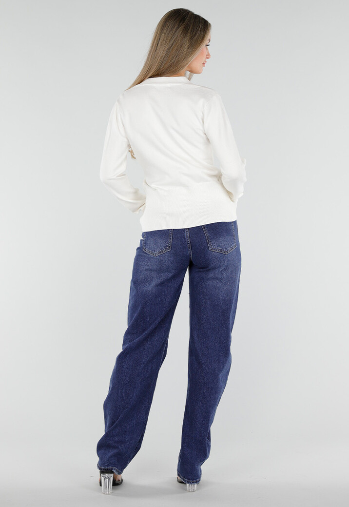 Wit Gebreid Vest met Lange Mouwen en Gouden Knopen