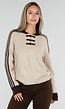 Beige Trui met Bruine Strepen, Kraag en Drie Knoopsluitingen