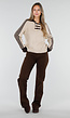 Beige Trui met Bruine Strepen, Kraag en Drie Knoopsluitingen