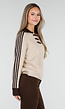 Beige Trui met Bruine Strepen, Kraag en Drie Knoopsluitingen