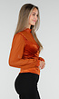 Oranje Top met Kant, Transparante Lange Mouwen en Hoge Hals