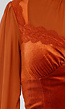 Oranje Top met Kant, Transparante Lange Mouwen en Hoge Hals
