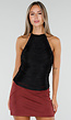 Zwarte Fringe Haltertop met Ondertop en Open Rug
