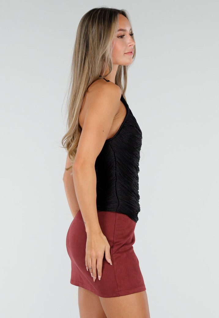 Zwarte Fringe Haltertop met Ondertop en Open Rug