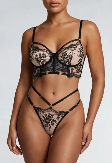 Geborduurde Lingerie Set in Zwart