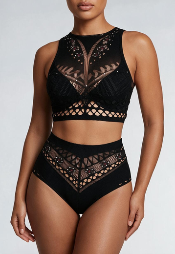 Zwart Fishet Strass Two Piece