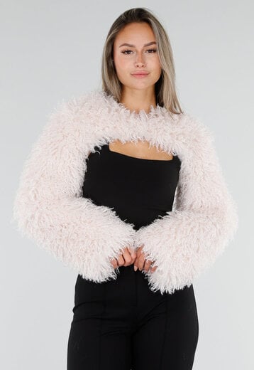 Ecru Faux Fur Bolero met Lange Mouwen