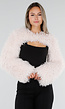 Ecru Faux Fur Bolero met Lange Wijde Mouwen En Korte Pasvorm