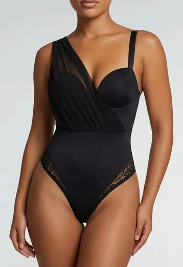 Zwarte Body met Mesh Detail