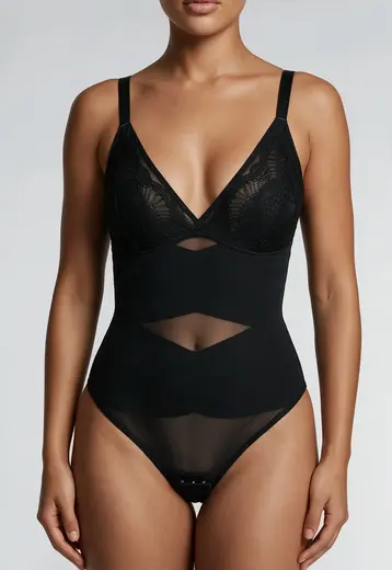 Zwarte Corrigerende Bodysuit met Kanten Cups