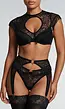Zwarte Kanten Lingerie Set met Franjes en Open Detail