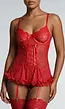 Rode Lingerie Set met Korsettop Jarretels Kanten Details en Netkousen