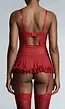 Rode Lingerie Set met Korsettop Jarretels Kanten Details en Netkousen