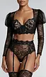 Zwarte Kanten Lingerieset met Lange Mouwen Hoge Taille Jarretelgordel