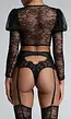 Zwarte Kanten Lingerieset met Lange Mouwen Hoge Taille Jarretelgordel