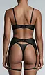 Zwarte Kanten Lingerie Set met Jarretelgordel Strikdetails en Mesh
