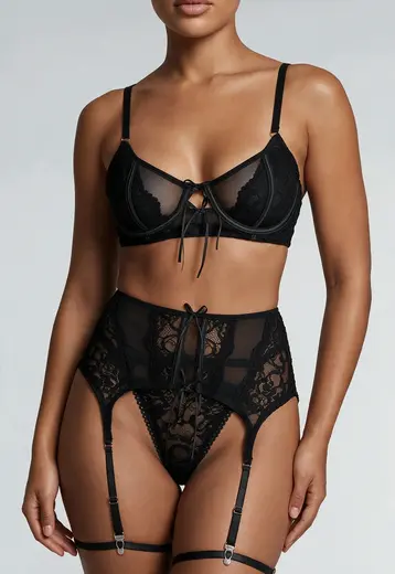 Zwarte Kanten Lingerie Set