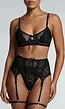 Zwarte Kanten Lingerie Set met Jarretelgordel Strikdetails en Mesh