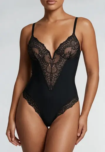 Slimming Body met Lage V Hals en Kanten Details