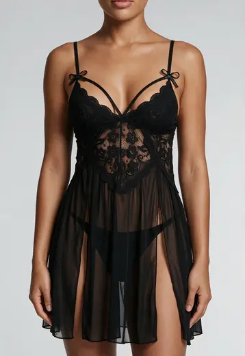 Zwarte Triangel Babydoll Dress