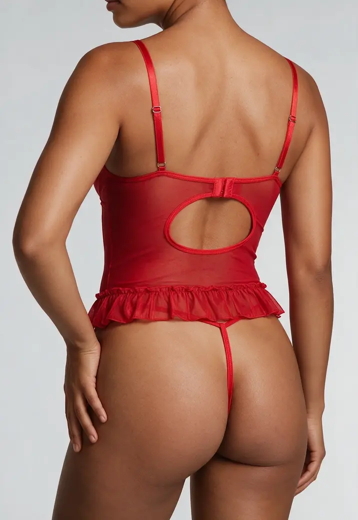 Rode Kerst Lingerie Set met Jarretels