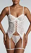 Witte Kanten Lingerie Set met Vetersluiting en Jarretels