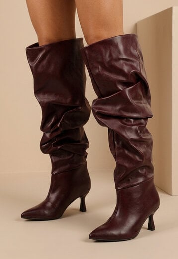 NEW071026 Bordeaux Overknee Laarzen met Hak