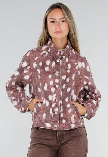 NEW071026 Bruin Jasje met Bambi Print en Knopen