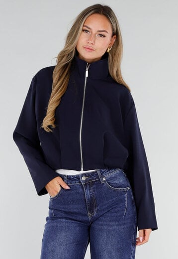 NEW071026 Donkerblauw Kort Jasje met Ritssluiting
