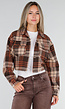 NEW071026 Bruin Geruit Kort Overshirt met Zakken