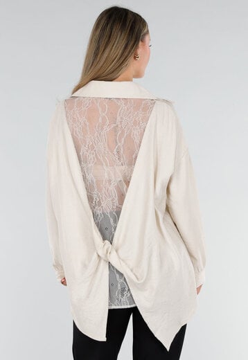NEW071026 Beige Lange Blouse met Kanten Rug