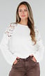 NEW071026 Witte Trui met Gehaakte Schouders