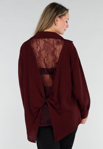 NEW071026 Bordeaux Lange Blouse met Kanten Rug