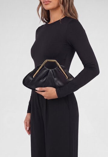 Zwarte Clutch met Goudkleurig Handvat