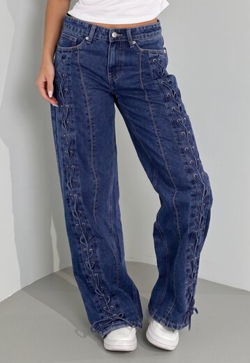 CAMPAGNEJEANS Blauwe Wide Leg Jeans met Veterdetails