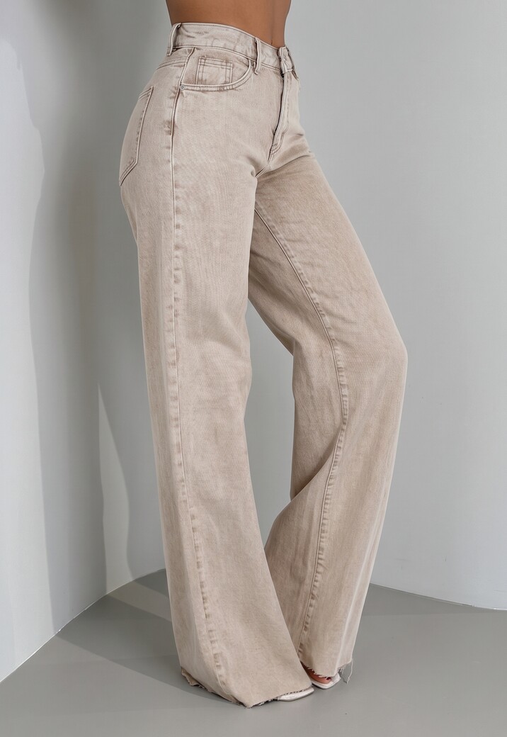Beige Wide Leg Tall Jeans met High Waist