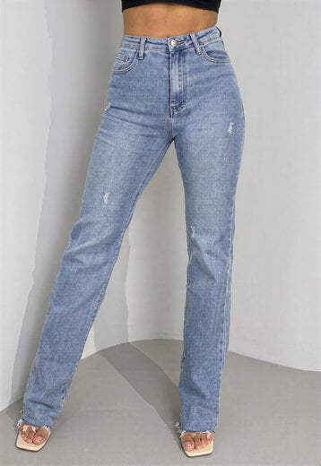 CAMPAGNEJEANS Tall Lichtblauwe High Waist Stretch Jeans met Rechte Pijpen