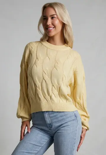 Butter Yellow Gebreide Trui met Kabelpatroon