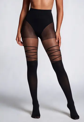 Zwarte 80 Den Panty met Streepdetail